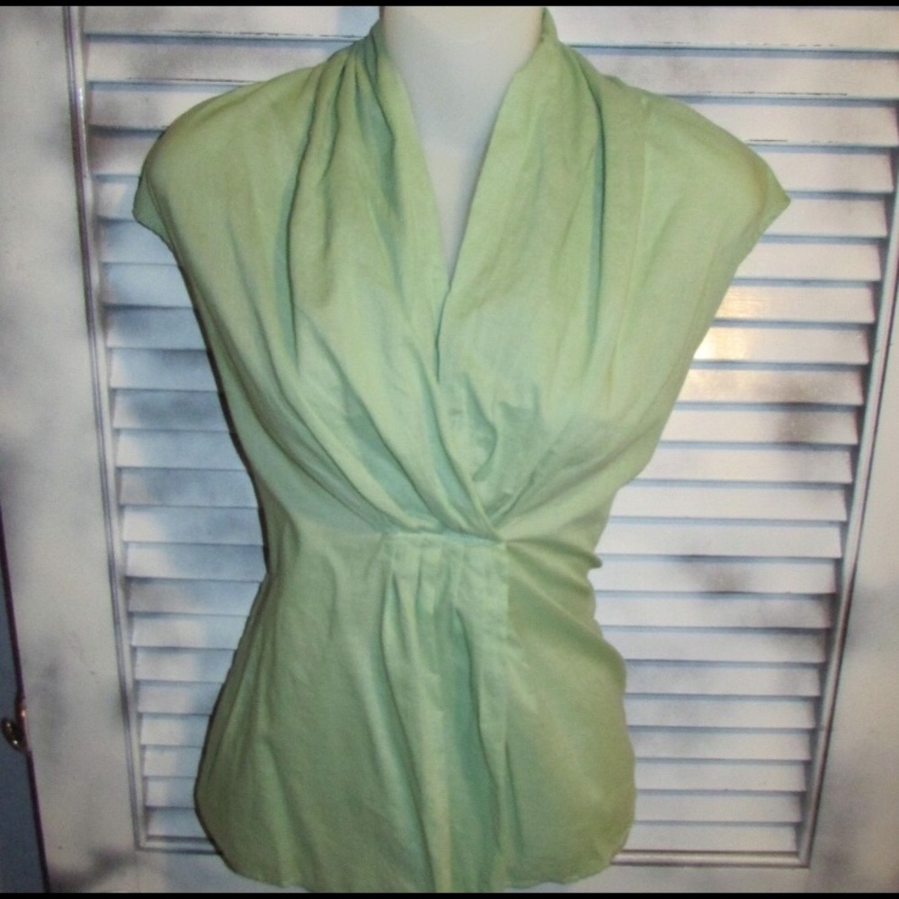 Talbots green draped 100% cotton blouse Size S